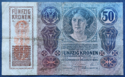 50 Korona 1914, F+. (D.Ö. felülbélyegzés).