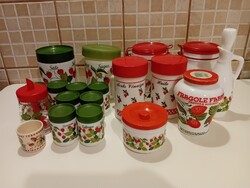Cerve vintage tejüveg tartók,  üveg cukor szóró; JET tojástaró, eper és cseresznye mintás