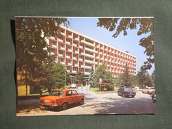 Képeslap,Hajdúszoboszló,Béke SZOT üdülő,szálló,Lada,Zsiguli autó látkép,részlet, 1986-