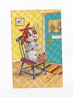 ÁK:88 Állatok-humor-gyerekek üdvözlő képeslap "Postatiszta"