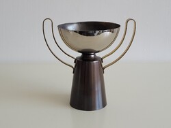 Retro iparművészeti réz nikkel kehely kupa mid century dísztárgy