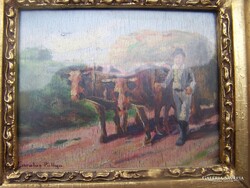 Pállya Carolus (1875 - 1948-50 körül) : Ökrös szekér