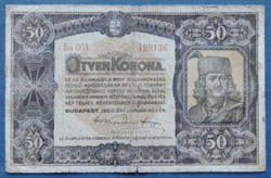 50 Korona 1920, F+. 001-es sorozat.