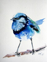 Little blue bird -  watercolor painting - Kis kék madár -  akvarell festmény