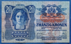 20 Korona 1913, F+. (D.Ö. felülbélyegzés).
