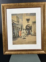 Akvarell Koszkol Jenő 1868-1935 Tunisz utcarészlet