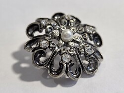 Brooch, Pin with Cubic Zirconia, Marcasites, and Pearls