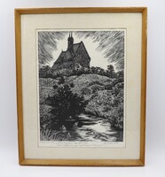 A Kolozsmonostori apátság temploma - Gy. Szabó Béla - Fametszet 1963