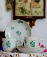 Herendi porcelán, zöld virágmintás capuccinos, csokoládés csésze szettek, 2 db külön-külön is