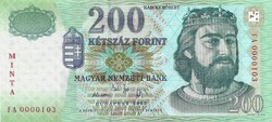 200 forint 2005 MINTA UNC alacsony sorszám "0000103"