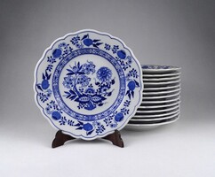 1V655 Régi Hutschenreuther Selb kék fehér porcelán kis tányér készlet 14 darab Meisseni jellegű