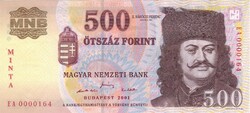 500 forint 2001 MINTA UNC alacsony sorszám "0000164"