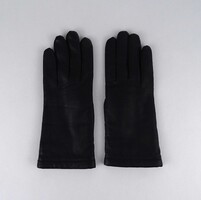 1V670 Régi kisméretű elegáns fekete színű bélelt női bőrkesztyű