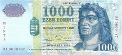 1000 forint 1999 MINTA UNC alacsony sorszám "0000187"