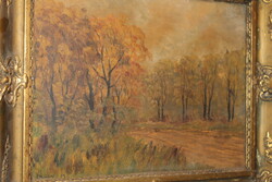 Antik szignált festmény szép blondel keretben 839