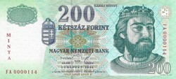 200 forint 1998 MINTA UNC alacsony sorszám "0000114"