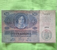 50 Korona, 1914. Január 2-án, Fünfzig Kronen, Ötven Korona, papírpénz, bankjegy