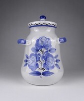 1W099 Fehér-kék mázas, fedeles Garai cserép csupor