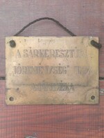 Tábla antik, gravírozott   "A Sárkeresztúri Jóreménység T.S.E. Ajándéka"