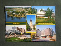 Képeslap,Hajdúszoboszló,mozaik,gyógyfürdő,strand,medence,szálló,üdülő,étterem látkép,részlet, 1989-
