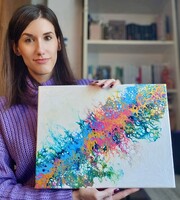 Kikelet - egyedi pouring art, fluid art festmény