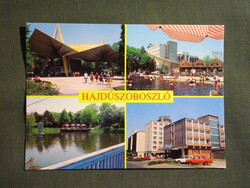 Képeslap,Hajdúszoboszló,mozaik,gyógyfürdő,strand,medence,szálló,üdülő,étterem látkép,részlet, 1993-