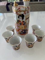 Japán porcelán szaké készlet, kézzel festett, laparanyozott