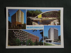 Képeslap,Hajdúszoboszló,mozaik,gyógyfürdő,strand,medence,szálló,üdülő,étterem látkép,részlet, 1986-