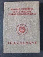 Magyar mérnökök és technikusok szabad szakszervezete igazolvány 1947 Szigetvári János