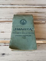 Hangya szövetkezeti textil katalógus, áruminta a 20. század közepéről, "Hangya" fehér és nyers pamut