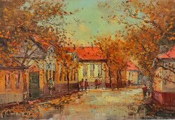 Jakubik István festmény utcarészlet, 40x60 cm 61 900 Ft
