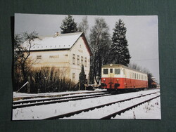 Képeslap,Szlovákia,ZSR vasút,Pruské,Poroszka vasútállomás,830 124-4 motorkocsi,2003-