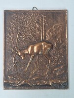 Régi bronzírozott fém falidísz akasztóval őzbak ábrázolással 1,3 kg. és 18 cm.  hosszú