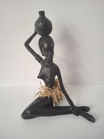 Régi art deco mázas kerámia afrikai női akt szobor