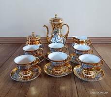 Régi Hollóházi porcelán Szász Endre arany kávéskészlet