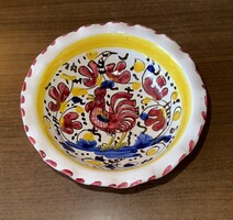 Vintage kézzel festett majolika tálka, Italy Kakas motívumos