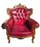 Chesterfield dúsan faragott antik burgundi színű neobarokk bőr fotel B209