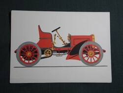 Képeslap,Darvas Árpád grafika,Mercedes,1901 veterán autó,1969-