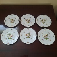 6 db Herendi Rothschild mintás porcelán süteményes tányér készlet