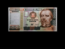 UNC - 100 000 INTIS - PERU - 1989 - Francisco Bolognesi képmásával Olvass!