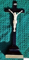 23.) Antik, CSONT Jézus Krisztus 10 cm, 29 cm-es talpas feszületen, impozáns,