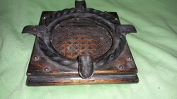 Vintage szép fa + kovácsoltvas + bőr Iparművész dísz hamutál - 16 x 16 x 4 cm képek szerint