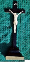 23.) Antik, CSONT Jézus Krisztus 10 cm, 29 cm-es talpas feszületen, impozáns,