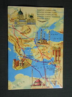 Képeslap,térképes,MALÉV légiközlekedés,Budapest-Athens-Cairo-Damascus-Beirut,1969-