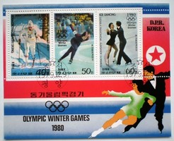 KPB219 / Észak- Korea  1979 Téli Olimpia - aranyérmesek blokk pecsételt