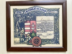 Horthy-korszak emléklap, oklevél, 1926