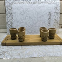 Retro Wooden Drink Set for Sale! Carved Shot Glasses on Tray!