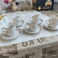 Retro Hollóházi porcelán kávéskészlet eladó!Aranymintás bordás mokkás csésze, kistányér