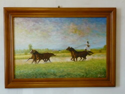 Pusztaötös. Bugac  * Nívós olajfestmény. 40x60 cm * Hüse J. * Jegyzett.