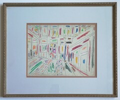 Németh Miklós(1934-2012): Képtárban. Olajfestmény.